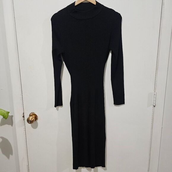 Almost Famous - Dress Bodycon Cutout Turtleneck Midi Knit - Size L - Black - Picture 3 of 6